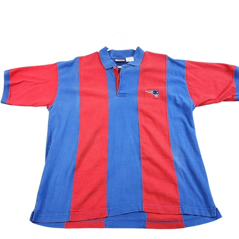 Vintage New England Patriots Shirt Mens Large Blue NFL Football Polo The Edge